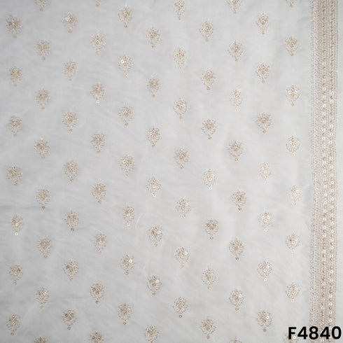 Dyeable Zari Sequins Embroidered Organza Fabric- F4840