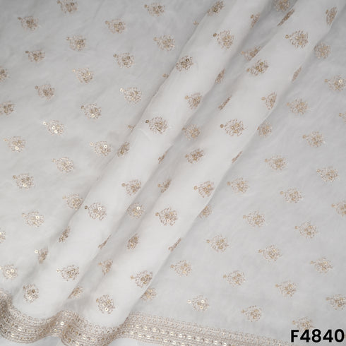 Dyeable Zari Sequins Embroidered Organza Fabric- F4840