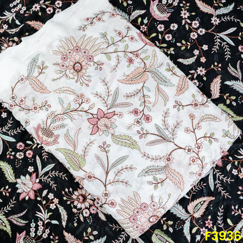 Thread Sequins Embroidered Georgette Fabric- F3936