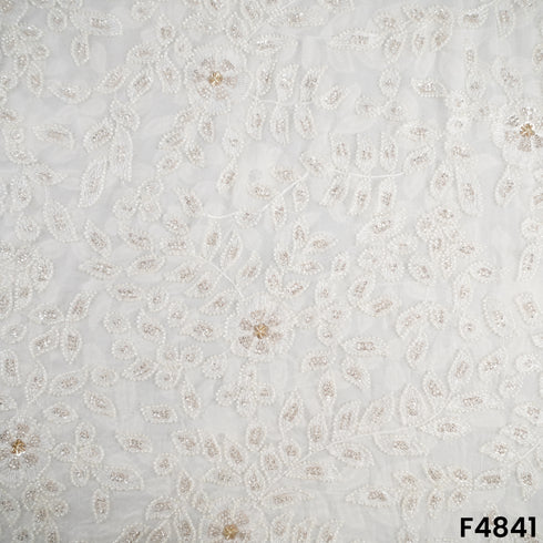Dyeable Cutdana Thread Sequins Embroidered Georgette Fabric- F4841