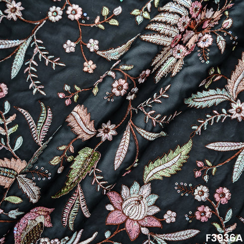 Thread Sequins Embroidered Georgette Fabric- F3936