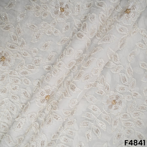 Dyeable Cutdana Thread Sequins Embroidered Georgette Fabric- F4841