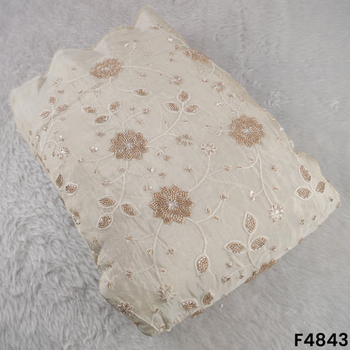 Dyeable Cutdana Thread Sequins Embroidered Shimmer Tissue Fabric- F4843