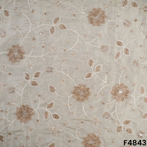 Dyeable Cutdana Thread Sequins Embroidered Shimmer Tissue Fabric- F4843