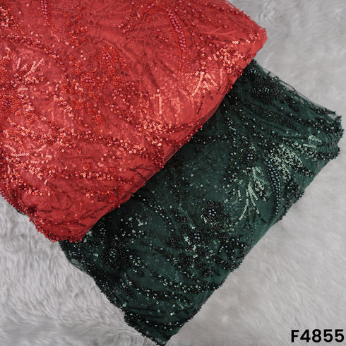 Cutdana Pearl Sequins Embroidered Net Fabric- F4855