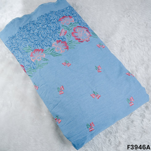 Thread Sequins Embroidered Denim Cotton Fabric- F3946