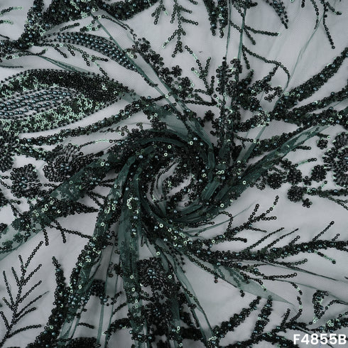 Cutdana Pearl Sequins Embroidered Net Fabric- F4855