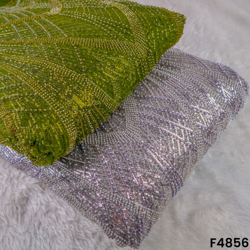 Cutdana Pearl Sequins Embroidered Net Fabric- F4856