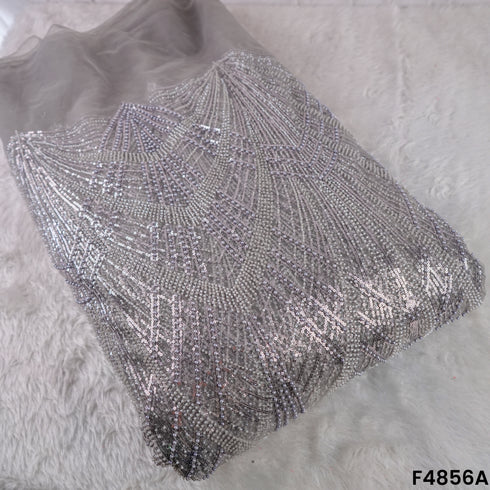 Cutdana Pearl Sequins Embroidered Net Fabric- F4856