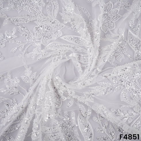 Cutdana Thread Sequins Embroidered Net Fabric- F4851