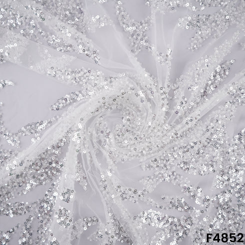 Cutdana Pearl Sequins Embroidered Net Fabric- F4852