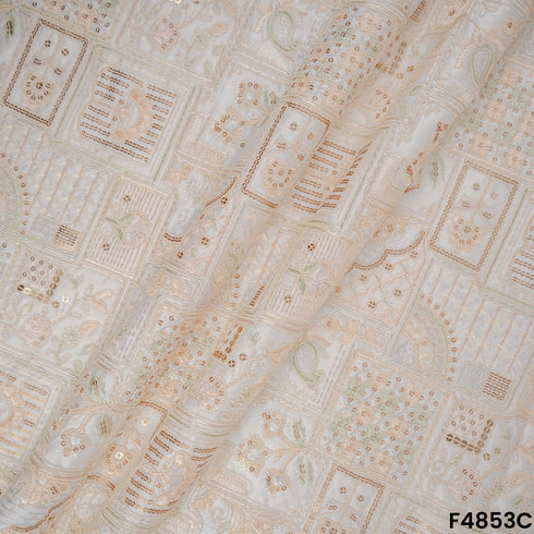 Thread Sequins Embroidered Satin Silk Fabric- F4853