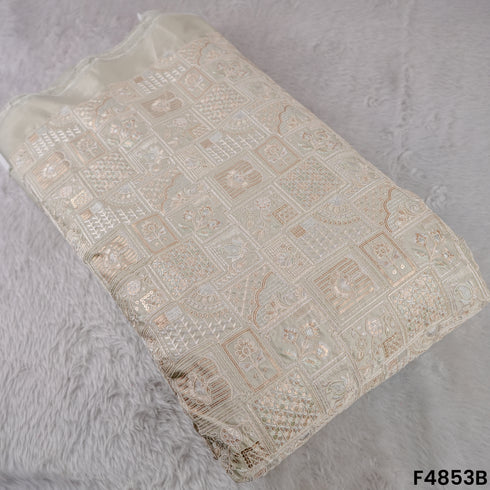 Thread Sequins Embroidered Satin Silk Fabric- F4853