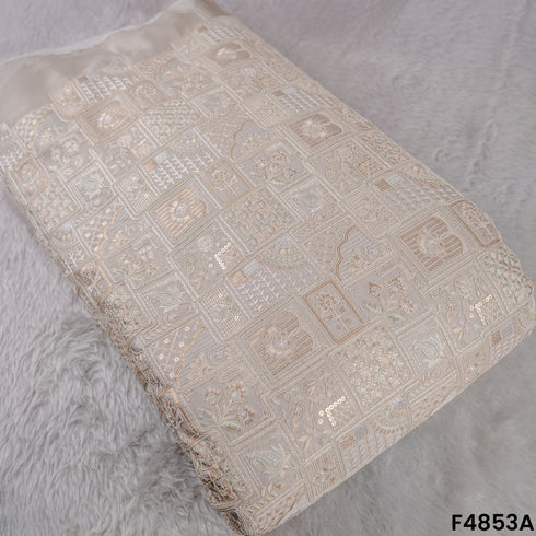 Thread Sequins Embroidered Satin Silk Fabric- F4853