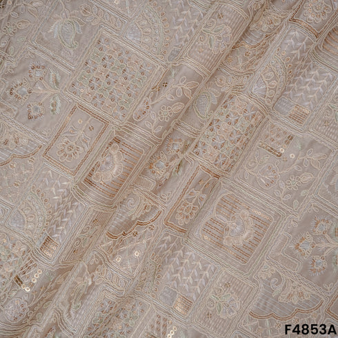 Thread Sequins Embroidered Satin Silk Fabric- F4853