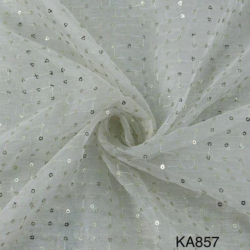 Dyeable Embroidered Sequins Organza Fabric-KA857