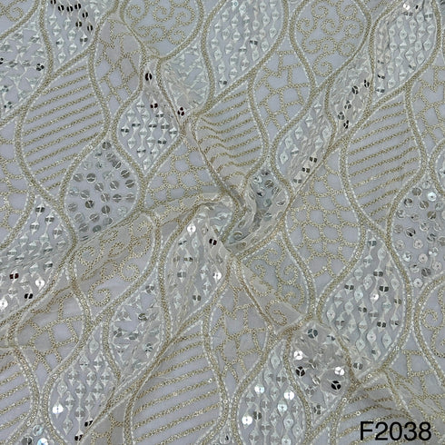 Dyeable Thread Sequins Mirror Embroidered Georgette Fabric - f2038