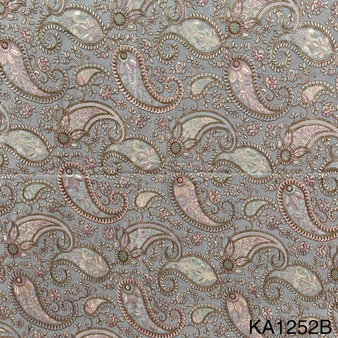 Thread Sequins Embroidered Georgette Fabric-KA1252