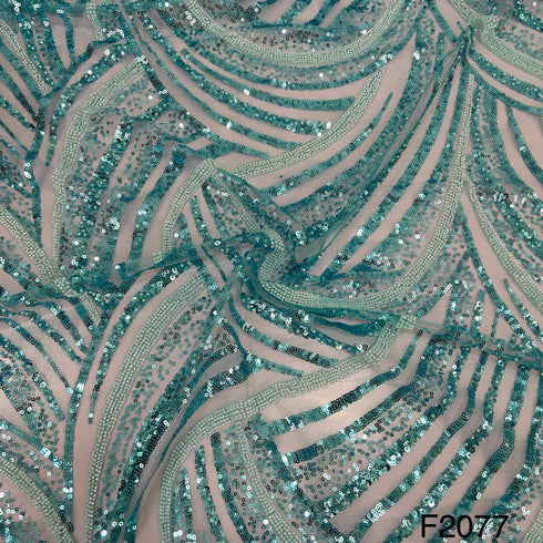 Sequins Cut Dana Work Embroidered Net Fabric - f2077