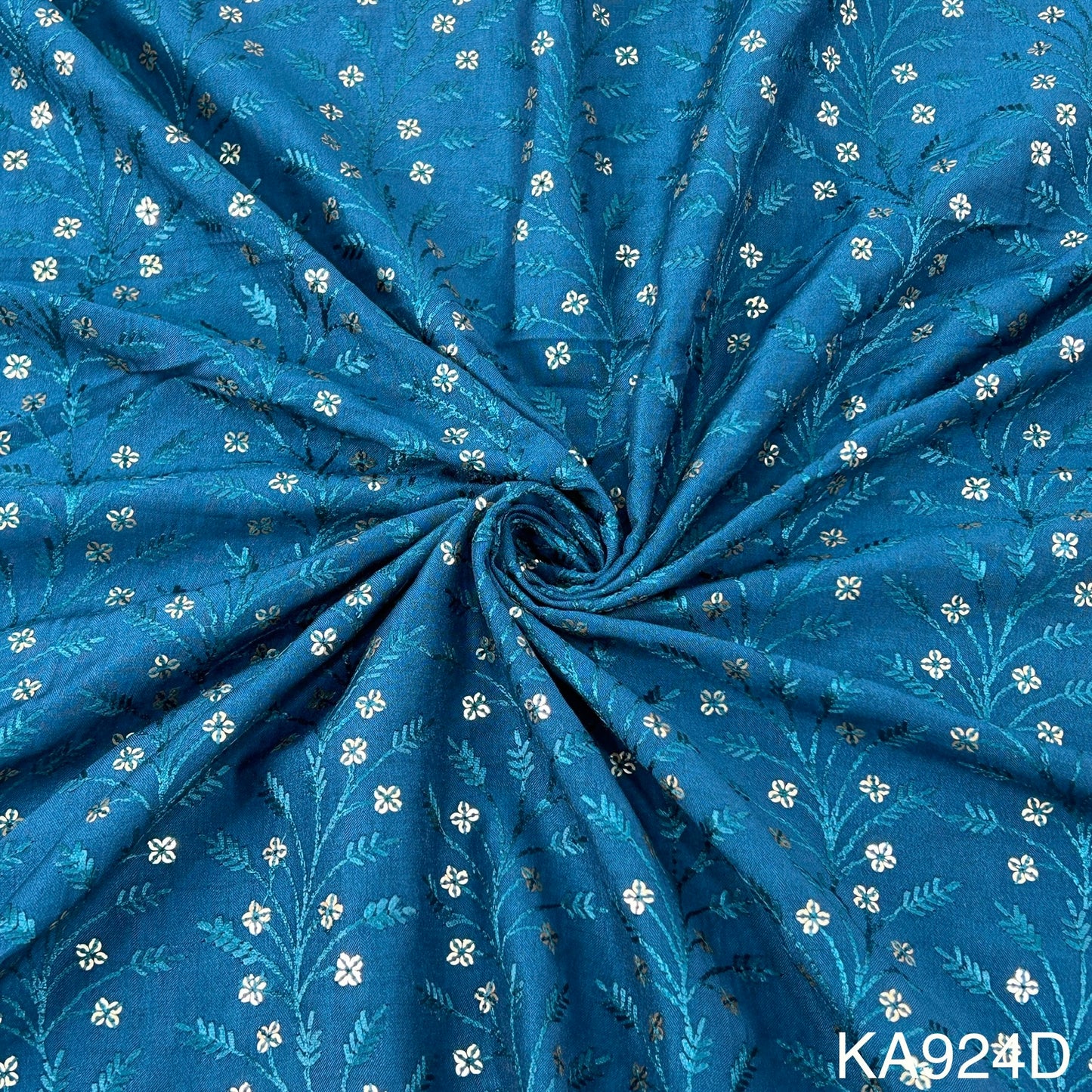 Thread Embroidered Sequins Cotton Silk Fabric KA924