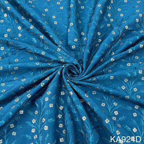 Thread Embroidered Sequins Cotton Silk Fabric KA924