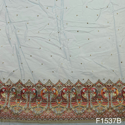 Zari Sequins Embroidered Pure Organza Fabric-F1537