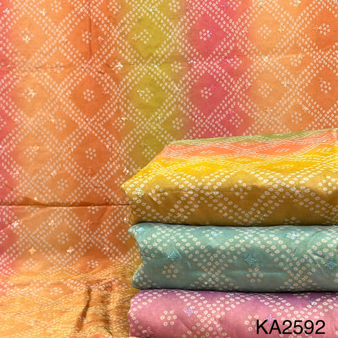 Embroidered Sequins Bandhani Print Shaded Tissue Fabric-KA2592