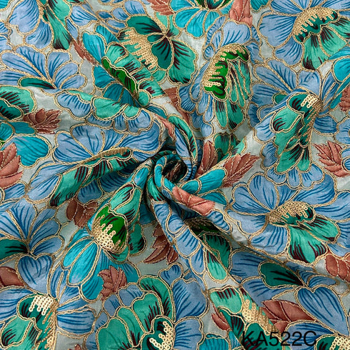 Position Print Zari Sequins Crepe Fabric-KA522