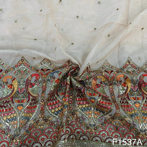 Zari Sequins Embroidered Pure Organza Fabric-F1537