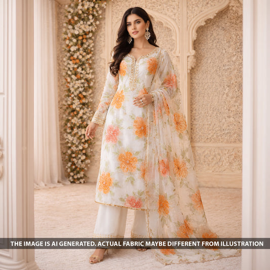 Cut Dana Sequins Embroidered Organza Fabric - F6394