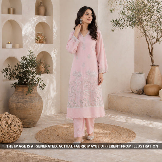 Zari Sequins Thread Work Crepe Fabric - F6417