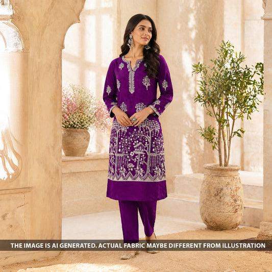 Zari Sequins Thread Work Crepe Fabric - F6414