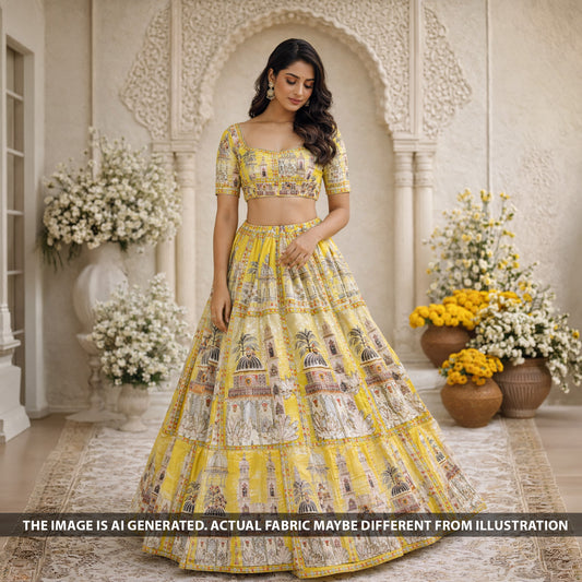 Positional Print Zari Sequins Embroidered Dola Silk Fabric - F6296