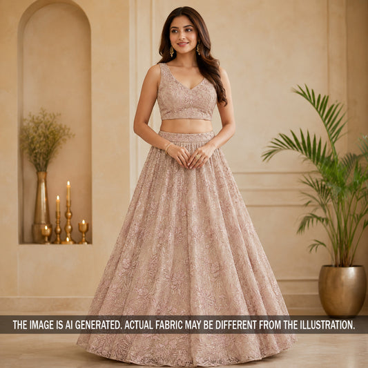 Zari Sequins Thread Embroidered Georgette Fabric - F7200