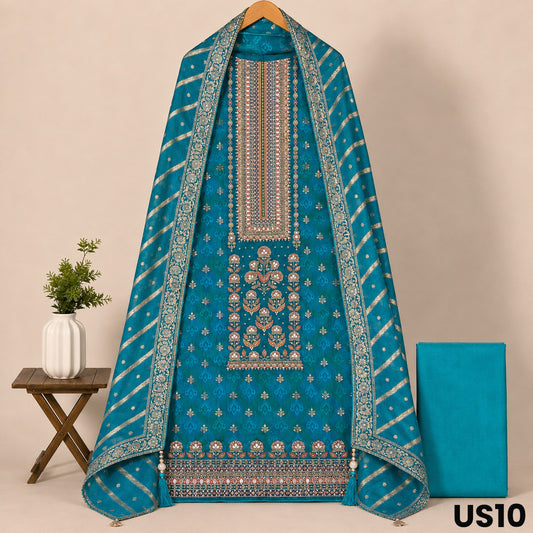 Teal Blue Upada Silk Suit Set - US10