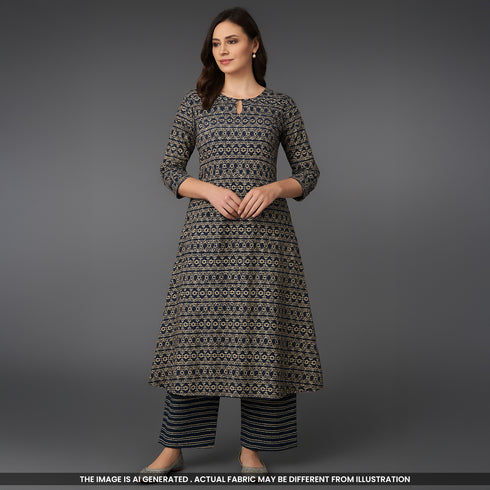 Kalamkari Print Cambric Cotton Fabric- F4720