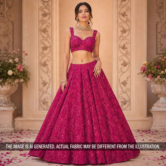 Thread Sequins Embroidered Net Fabric - F7205