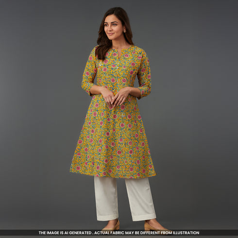 Kalamkari Print Cambric Cotton Fabric- F4740