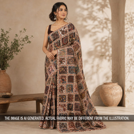 Digital Print Pasted Sequins Chinnon Chiffon Fabric - F7218