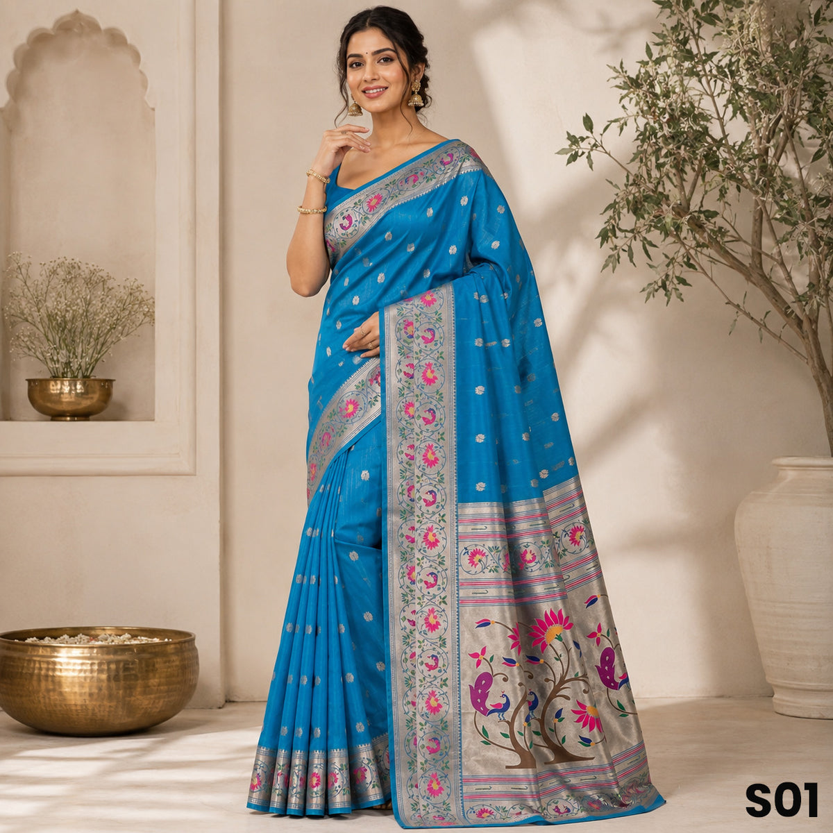 Zari Buti Work Silk Saree - S01