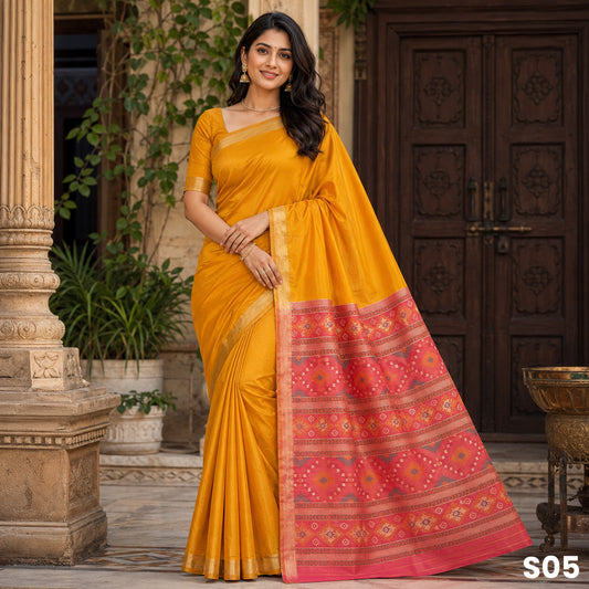 Mustard Yellow Patola Print Pallu Silk Saree - S05