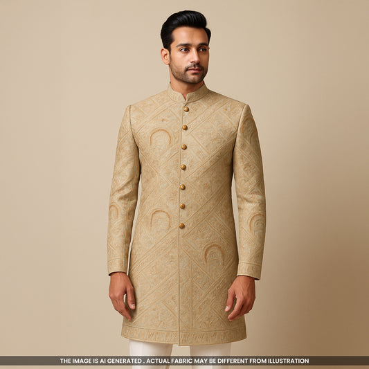 Thread Sequins Embroidered Satin Silk Fabric- F4745