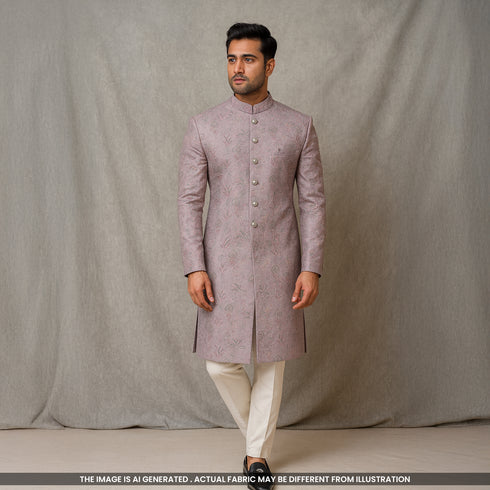 Thread Sequins Embroidered Cotton Silk Fabric- F4759