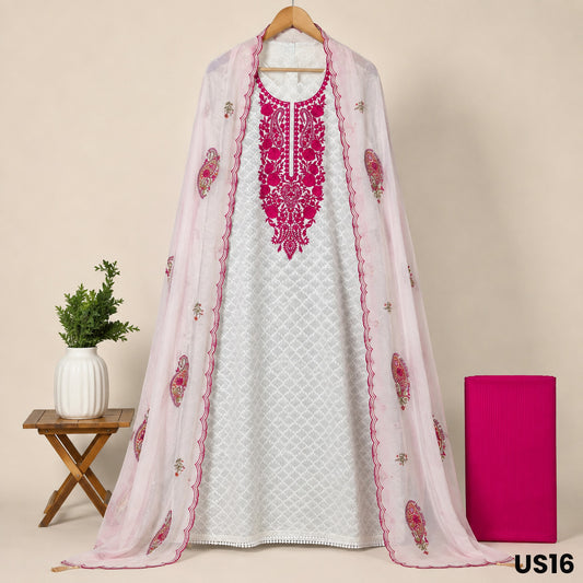 Off White Chanderi Self Jacquard Unstitched Suit Set - US16