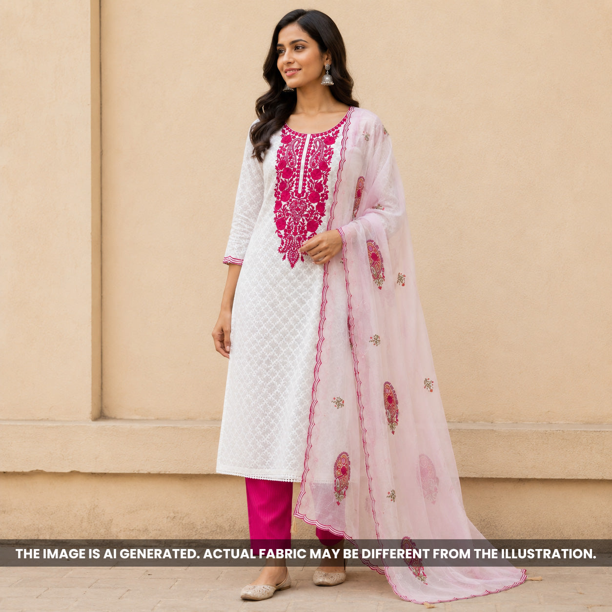 Off White Chanderi Self Jacquard Unstitched Suit Set - US16