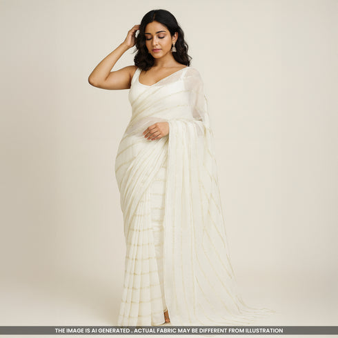 Dyeable Zari Sequins Work Georgette Fabric- F4829