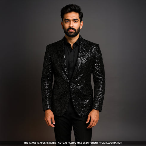 Zari Sequins Embroidered Velvet Fabric- F4838