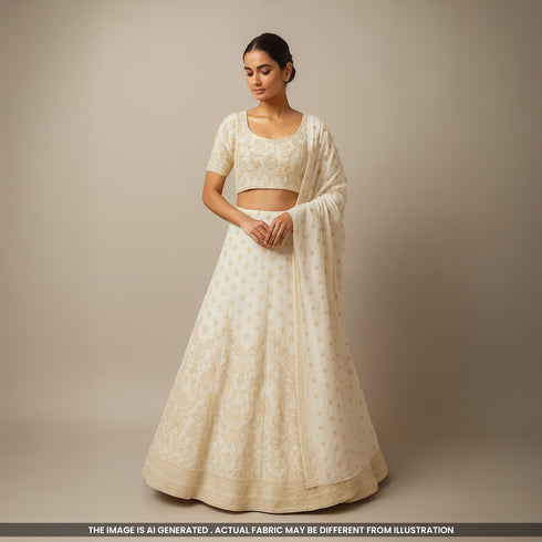 Dyeable Zari Sequins Embroidered Organza Fabric- F4840