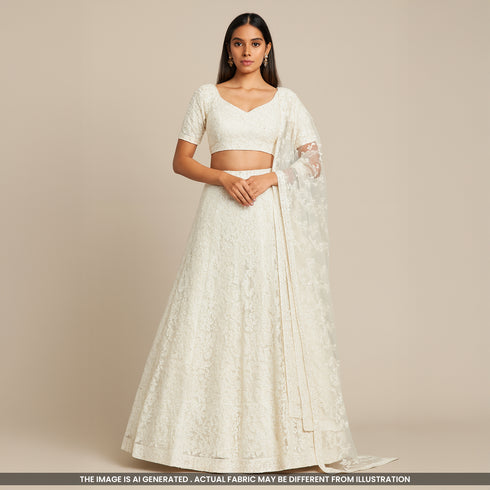 Dyeable Cutdana Thread Sequins Embroidered Georgette Fabric- F4841