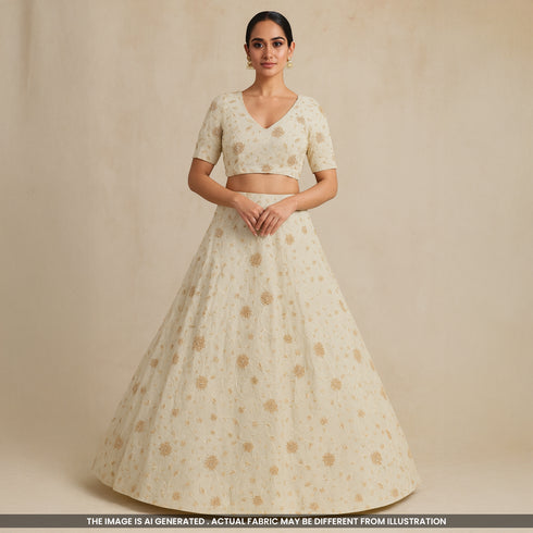 Dyeable Cutdana Thread Sequins Embroidered Shimmer Tissue Fabric- F4843